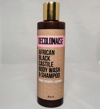Load image into Gallery viewer, African Black Castile Body Wash and Shampoo 8 oz bottle with gold cap